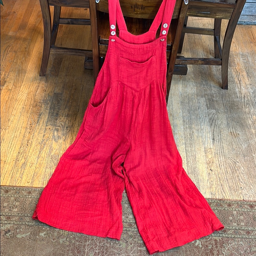 Free People Sun-Drenched Overalls Jumpsuit Red medium